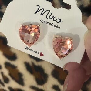 MIRO Crystal Collection Heart Earrings - Pink